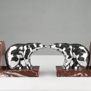 Art Deco Marble and Metal Bear Bookends, France 1930s