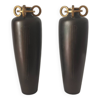 Pair of 20th century bronze amphora candlesticks