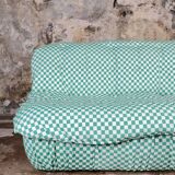 Large 2-seater sofa in checked fabric, France, 1980s