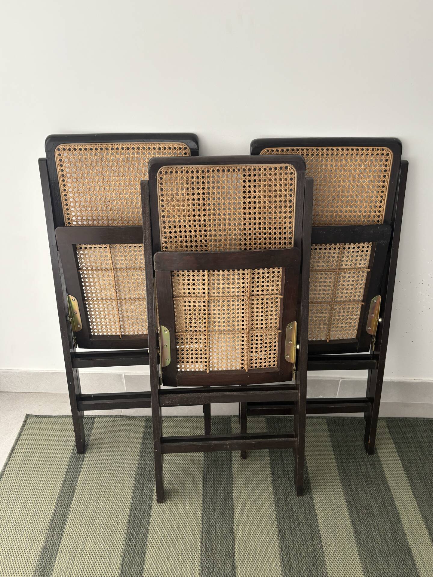 3 mid century modern rattan foldable chairs