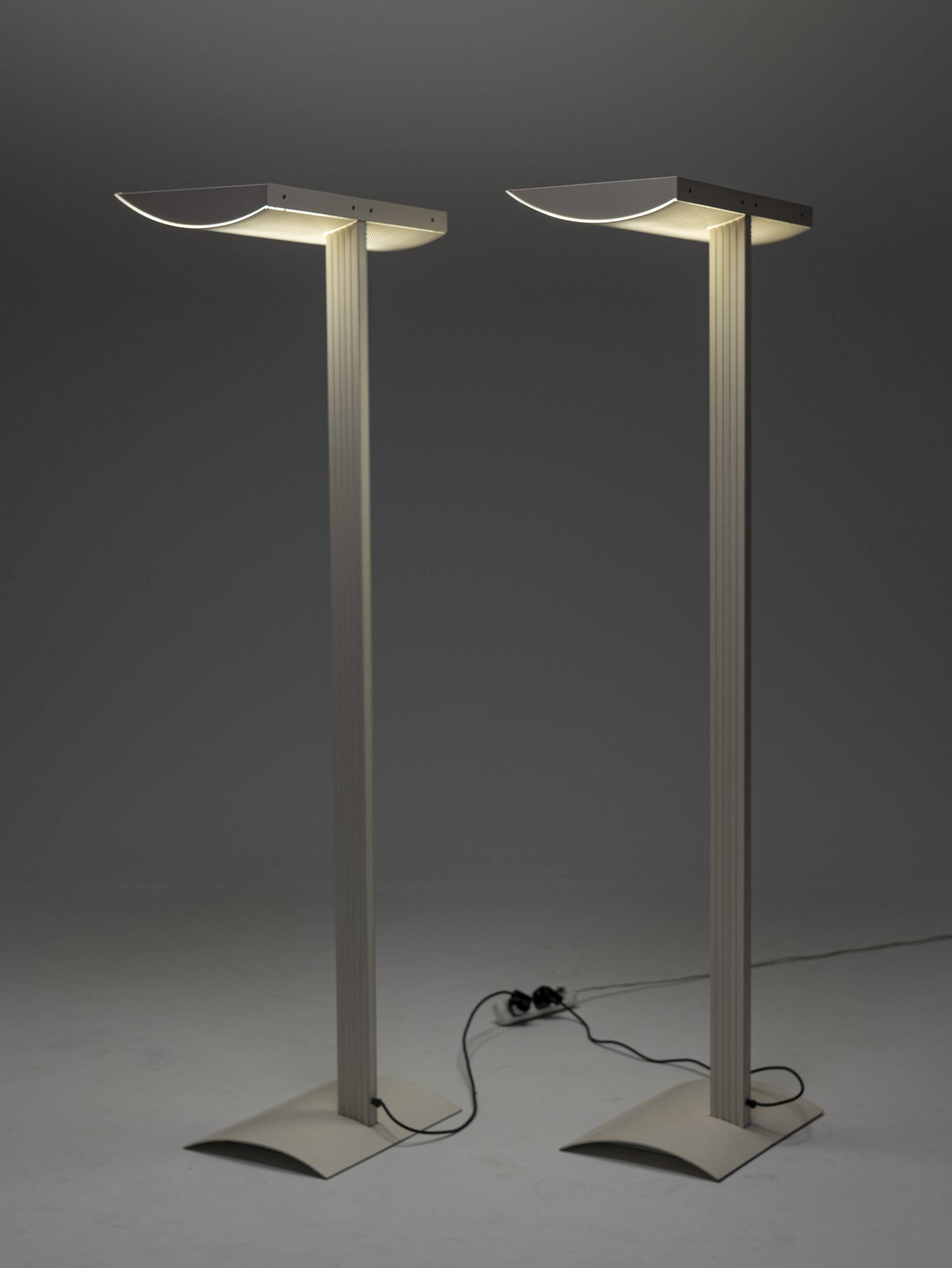 Pair of white Sames floor lamps, Italy, 1980s