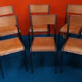 Lot of 6 school chairs wood metal 70s