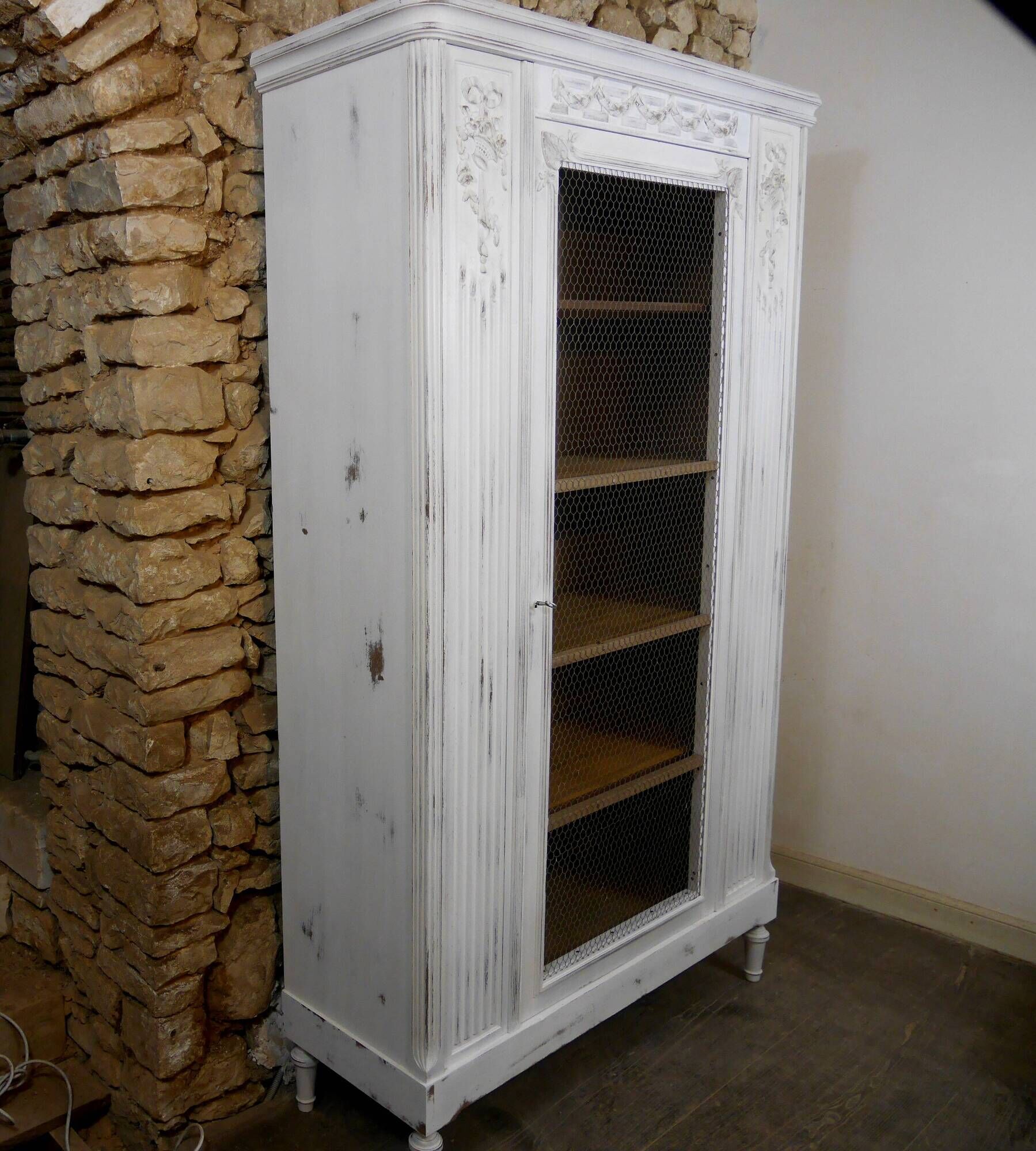 shabby wardrobe with Louis XVI style mesh door