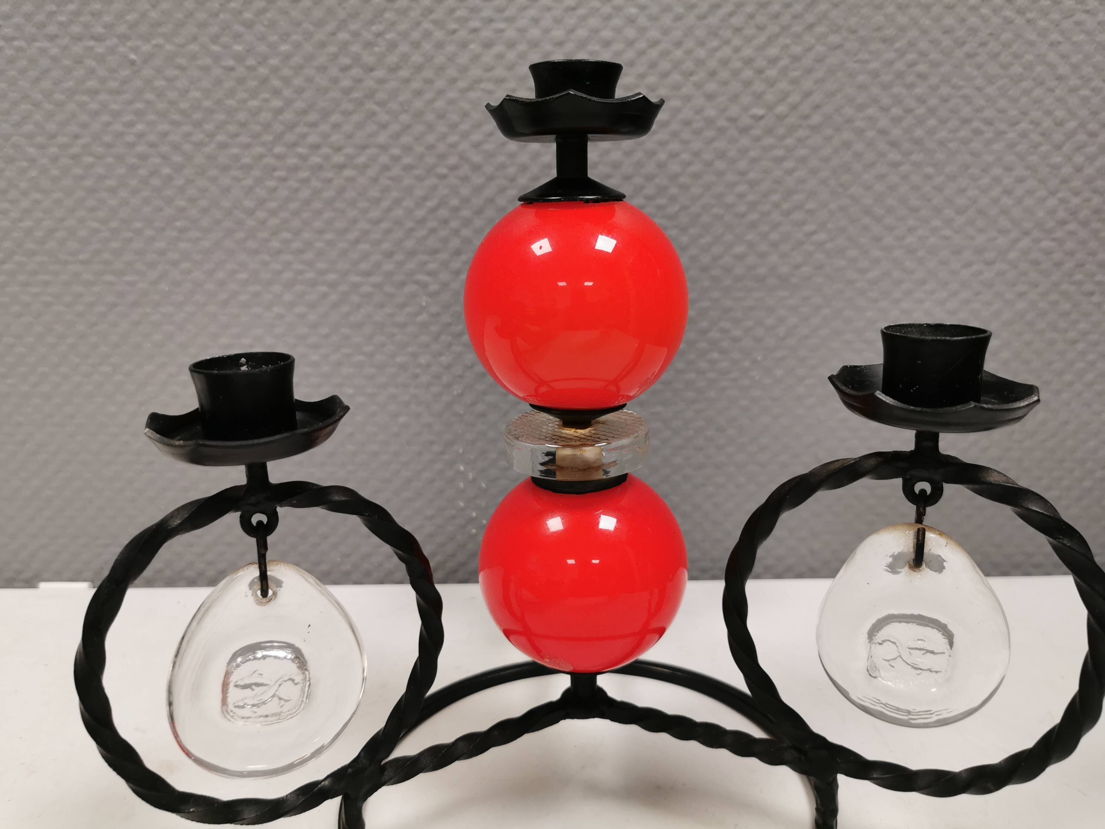 Wrought iron candle holder for 4 candles. by Erik Höglund in the 1960s