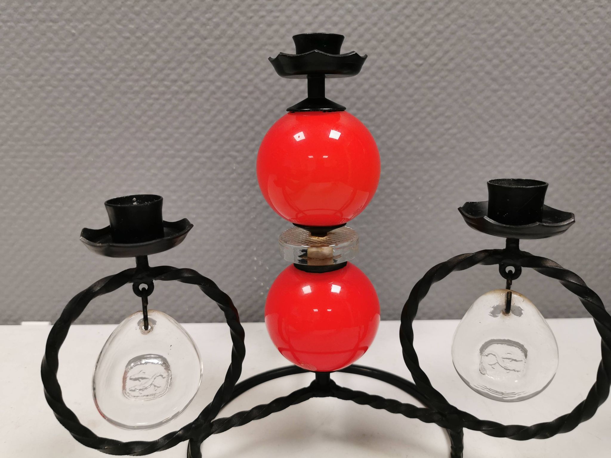 Wrought iron candle holder for 4 candles. by Erik Höglund in the 1960s