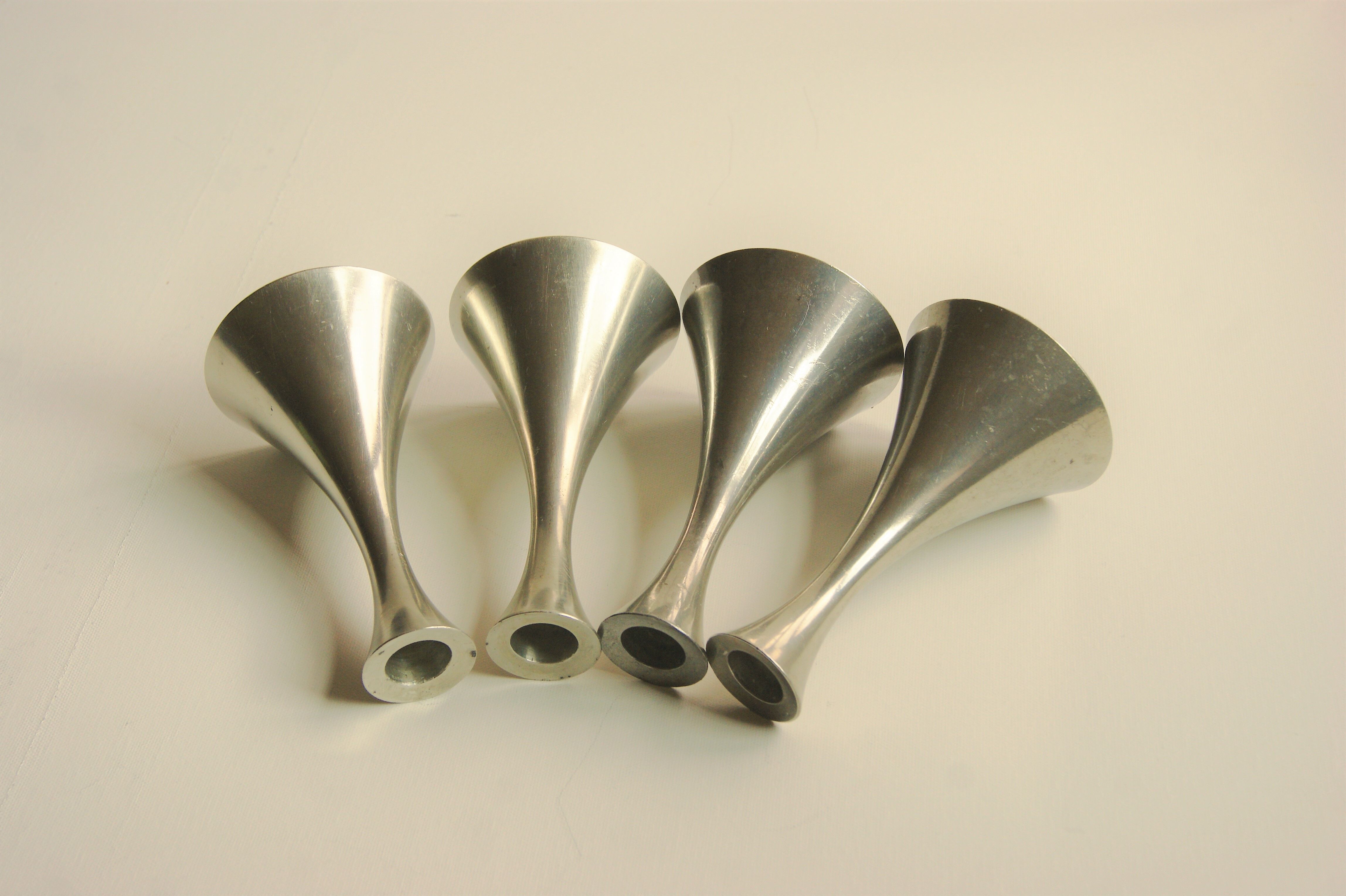 Set of 4 Art Deco candle holders by Just Andersen from the 1940s - fine elegant minimalist design.