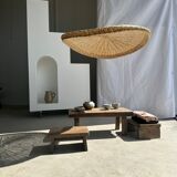 Rattan suspension or shade in the shape of a braided undulating circular tray d:80