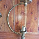 Old pendant light, structured glass globe - gilded brass