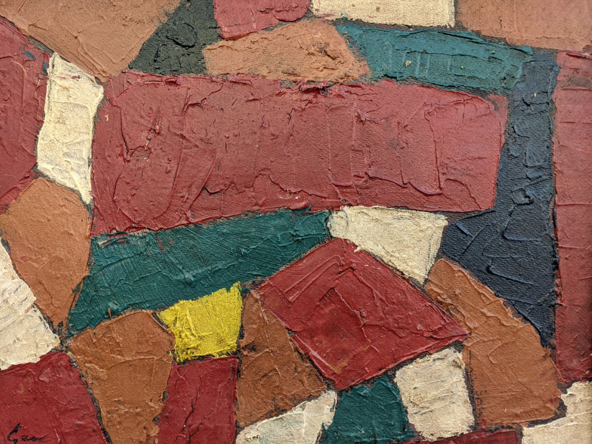 Mid-Century Modern Swedish "Gear" Vintage Abstract Oil Painting, Framed