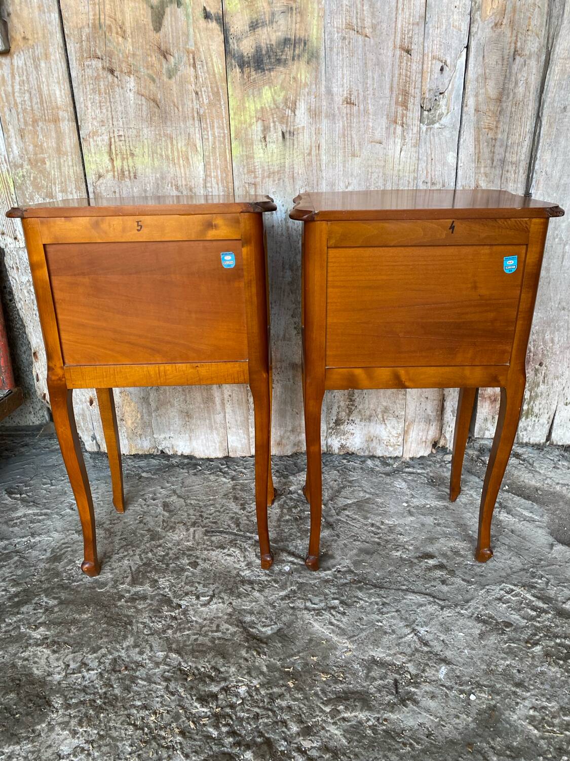 Pair of louis xv style bedside tables in cherry wood + drawer