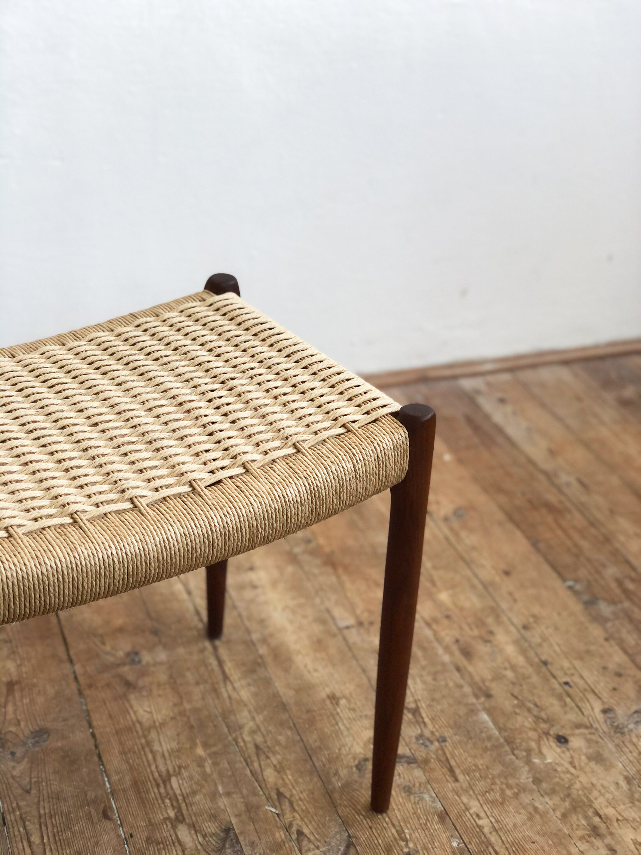 Danish midcentury walnut stool, model 80A by Niels O. Møller with papercord seat
