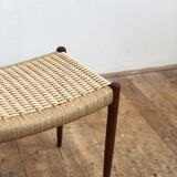 Danish midcentury walnut stool, model 80A by Niels O. Møller with papercord seat