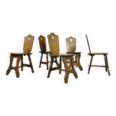 Chaises de salle à manger en chêne vintage brutaliste faites à la main, années 1930