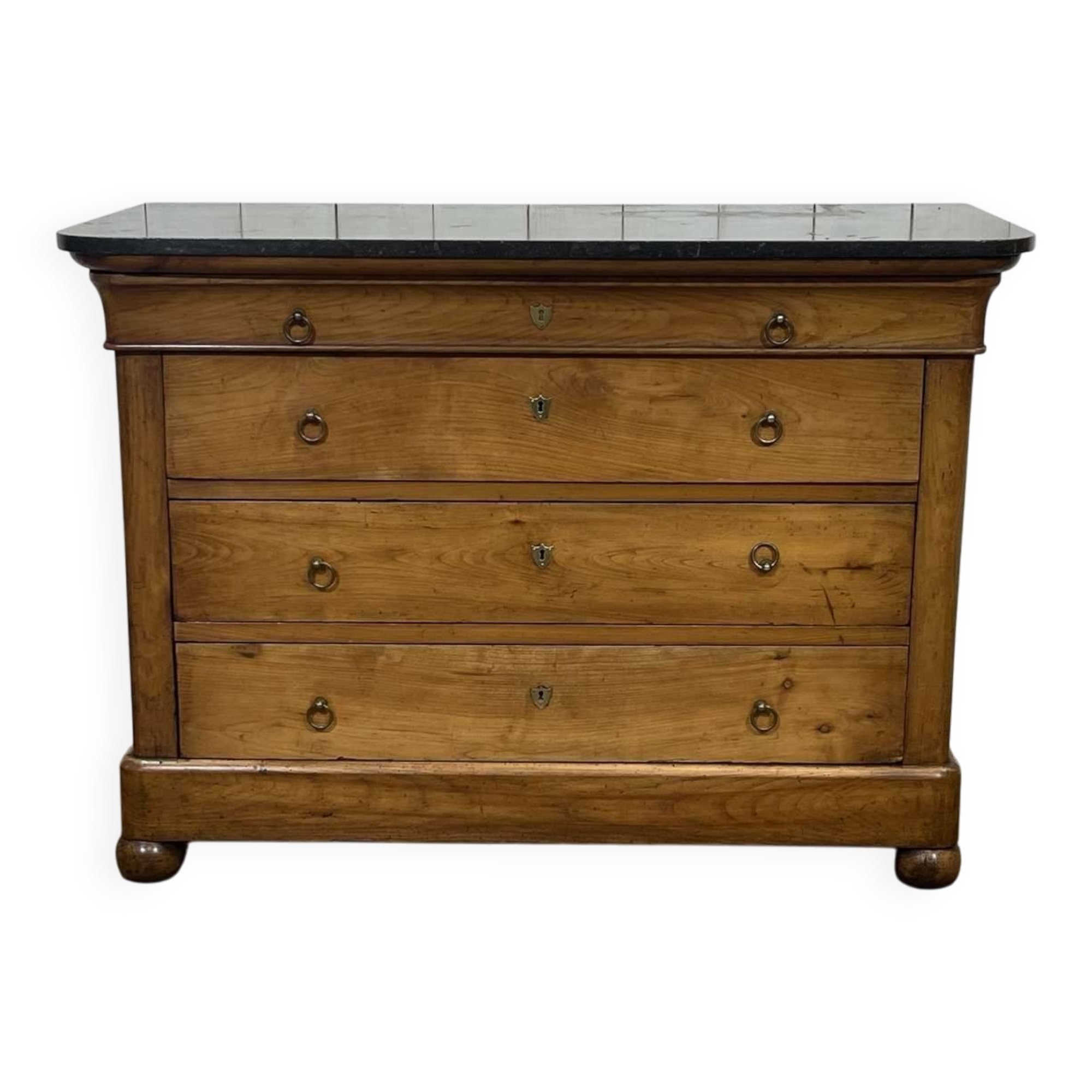Commode Restauration XIXème en merisier et dessus marbre noir
