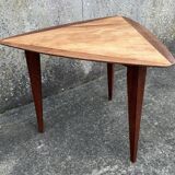 Scandinavian tripod triangular coffee table, teak, vintage, year