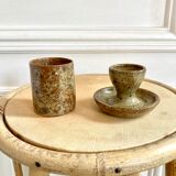 Egg cup and bowl set in pyrite stoneware