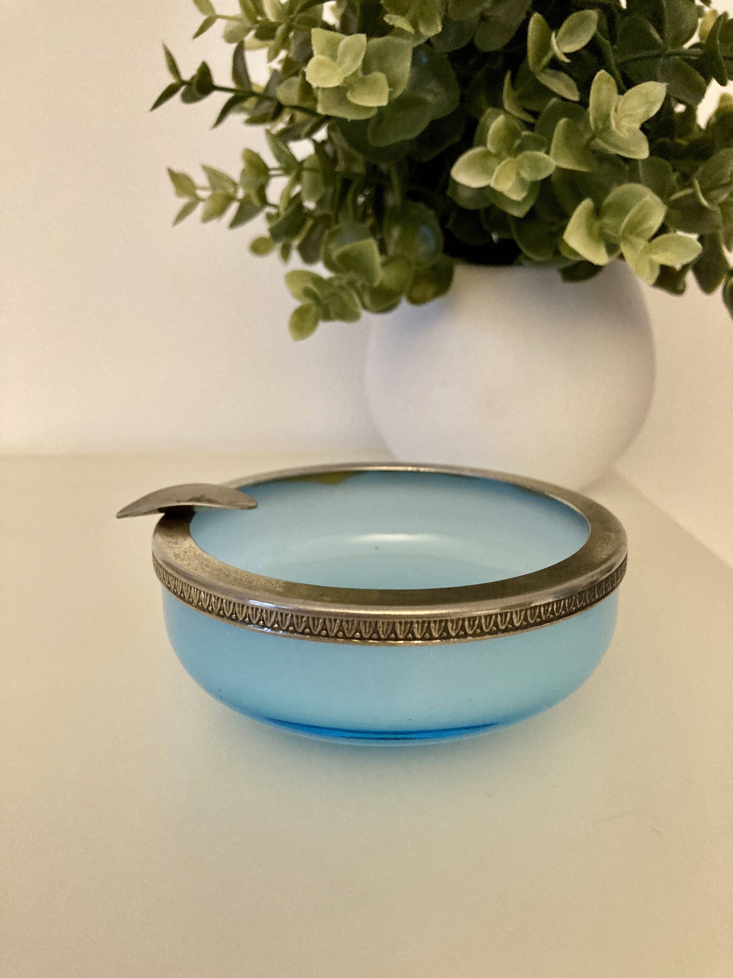 Blue opaline ashtray