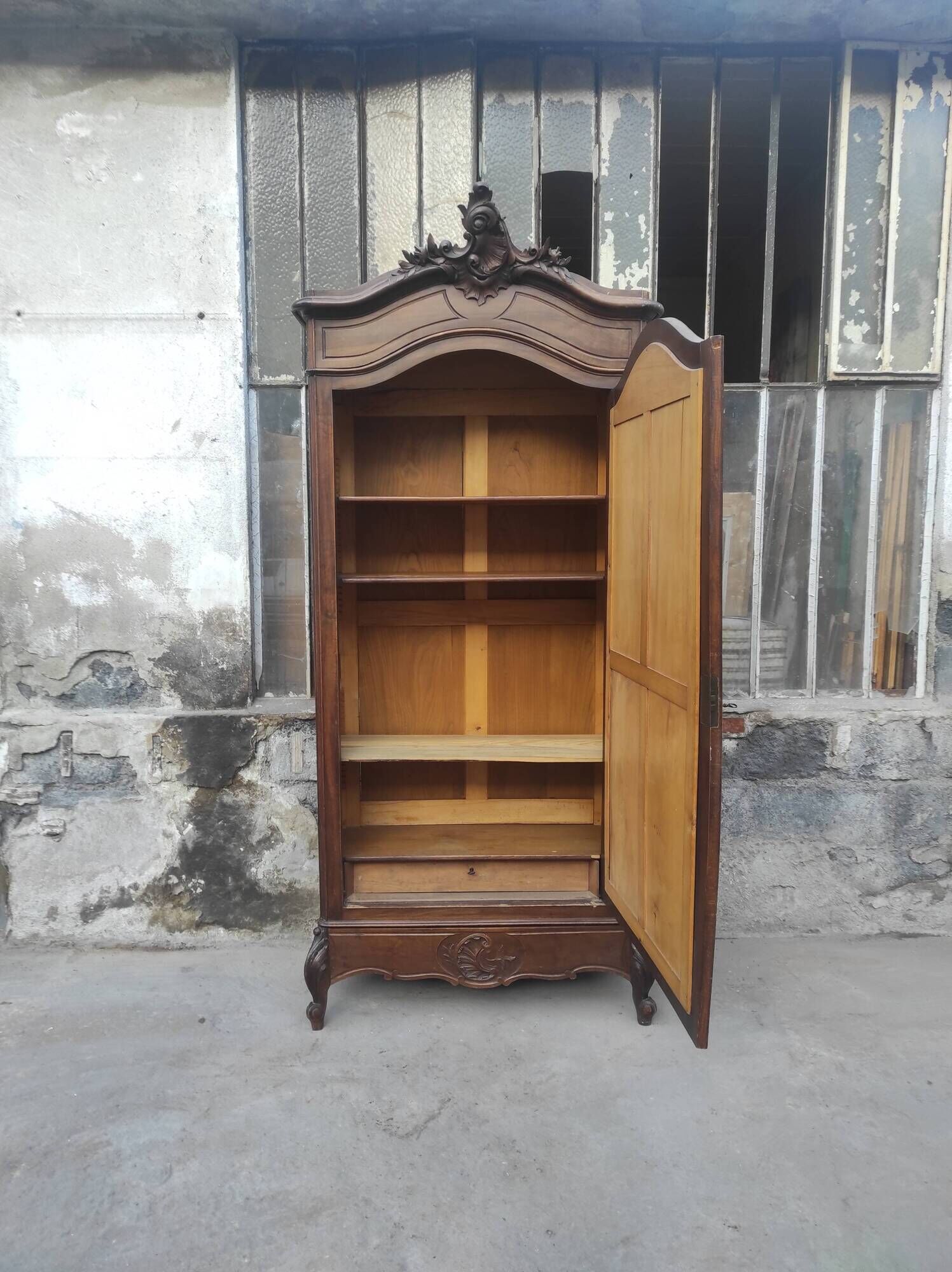 Old hosiery shell mirror cabinet Louis XV XIXth century beveled mirror mercury 2 drawers