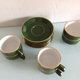 Suite of six green cups with saucers bistro /vintage style 60-70