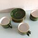 Suite of six green cups with saucers bistro /vintage style 60-70