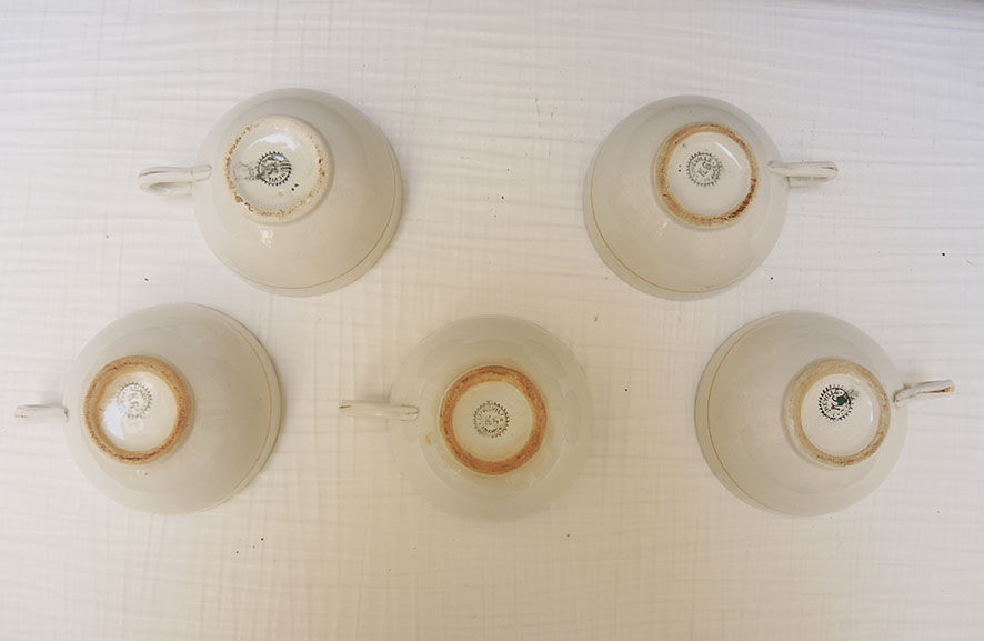 5 old cups & saucers in ceramic KG Lunéville
