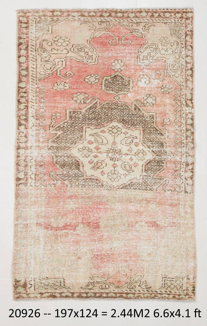 Pale Red & Brown Vintage Rug, 124x197Cm