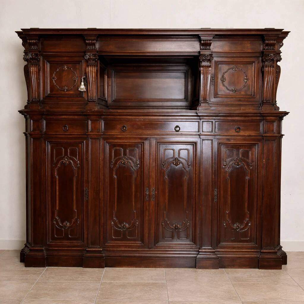 Renaissance-style notary cabinet in solid walnut – 19th century