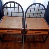 Pair of rattan and bamboo bedside tables, vintage