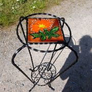 Sellette/ porte plante vintage avec faïence Vallauris