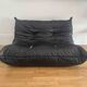 canape togo 2 place en cuir noir a restaurer