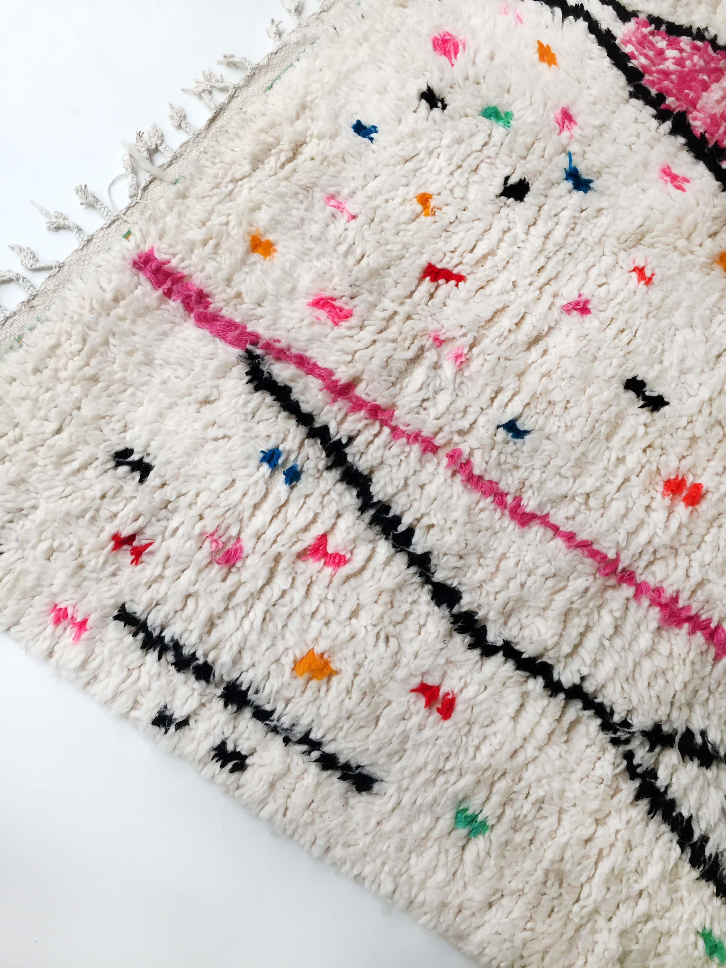 Moroccan Berber carpet Azilal ecru with colorful patterns 290x185cm