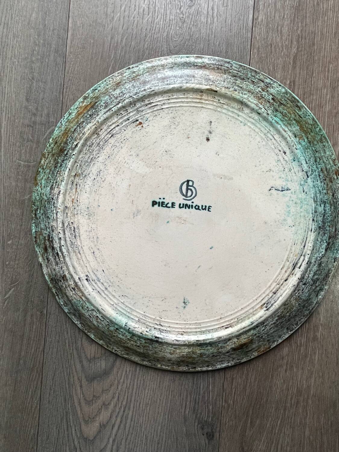 Large vintage ceramic dish signed Buffat – unique piece from the 60s-70s –