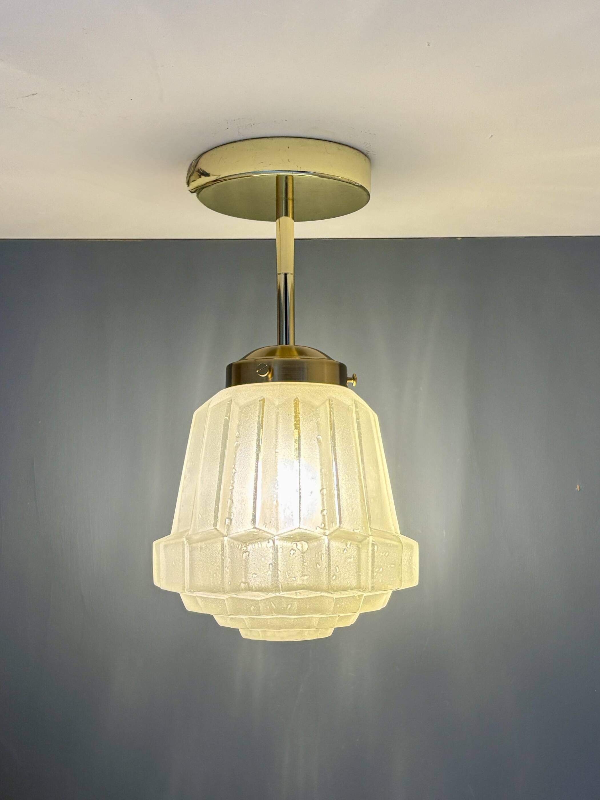 Pendant / Ceiling light with vintage art deco globe in frosted glass