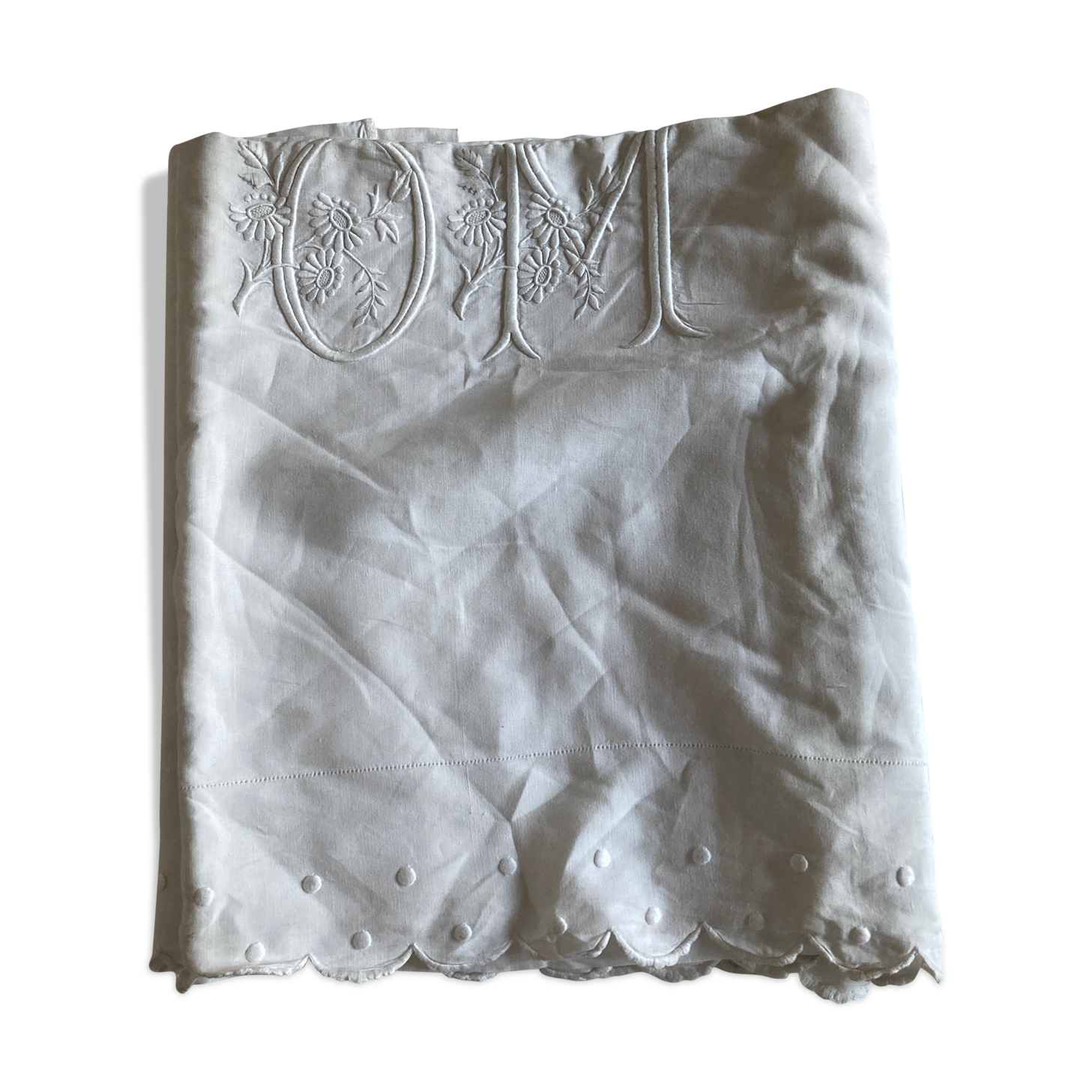 19th linen yarn sheet embroidered