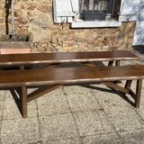 Paire de bancs orme pour table de ferme brutaliste rustique 1950