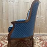 Louis XVI style blue velvet wingback armchair