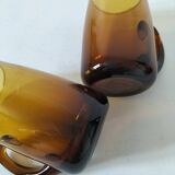 Pair of vintage amber glass tankards