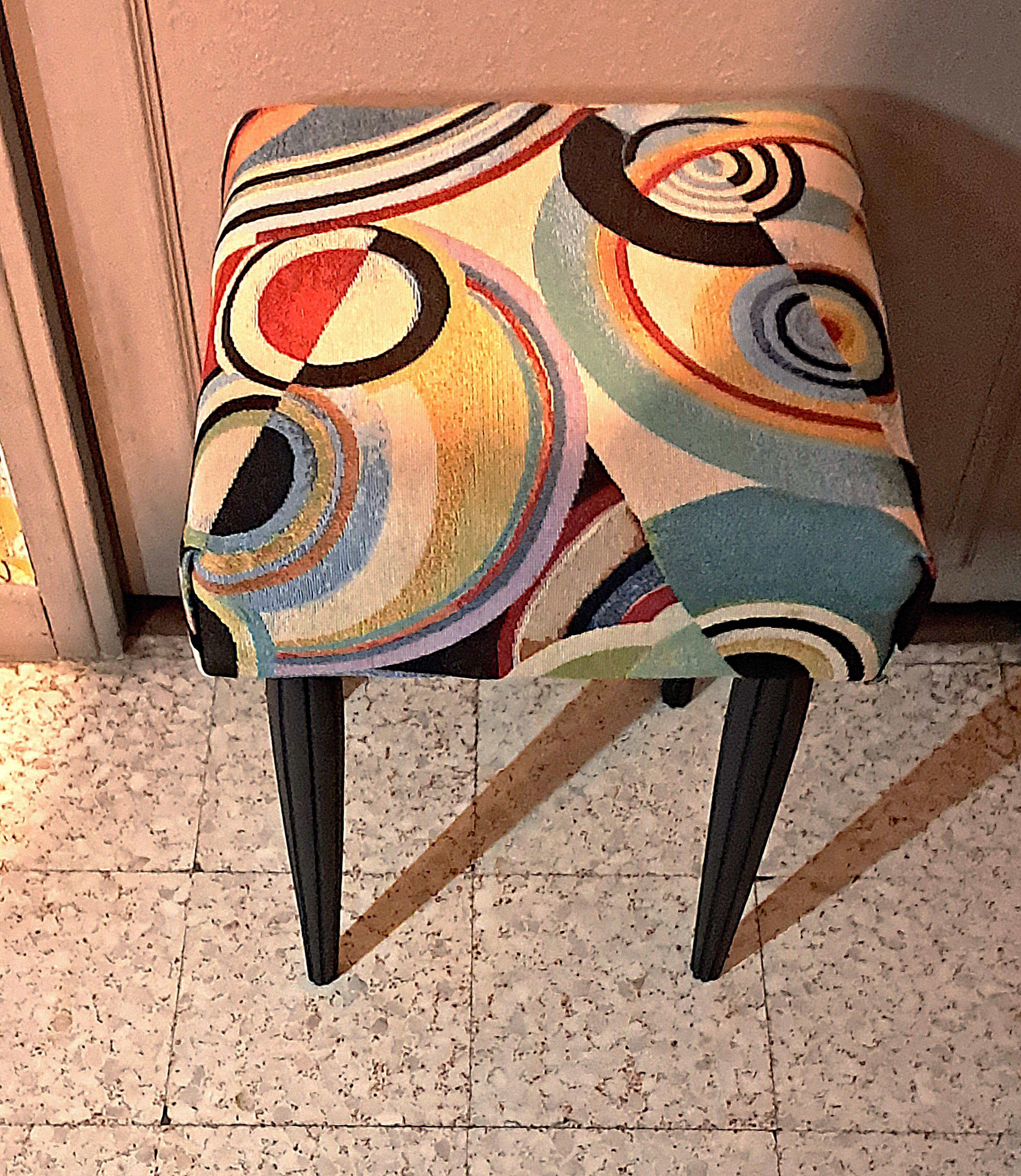 Wooden stool, upholstery restoration, 20th century, occasional furniture
