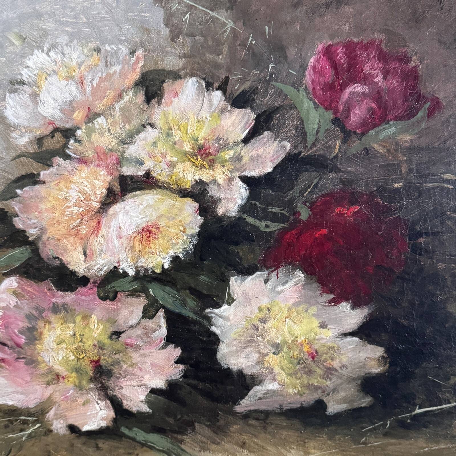 Huile sur toile nature morte aux fleurs par Eugène Parisy XIXe