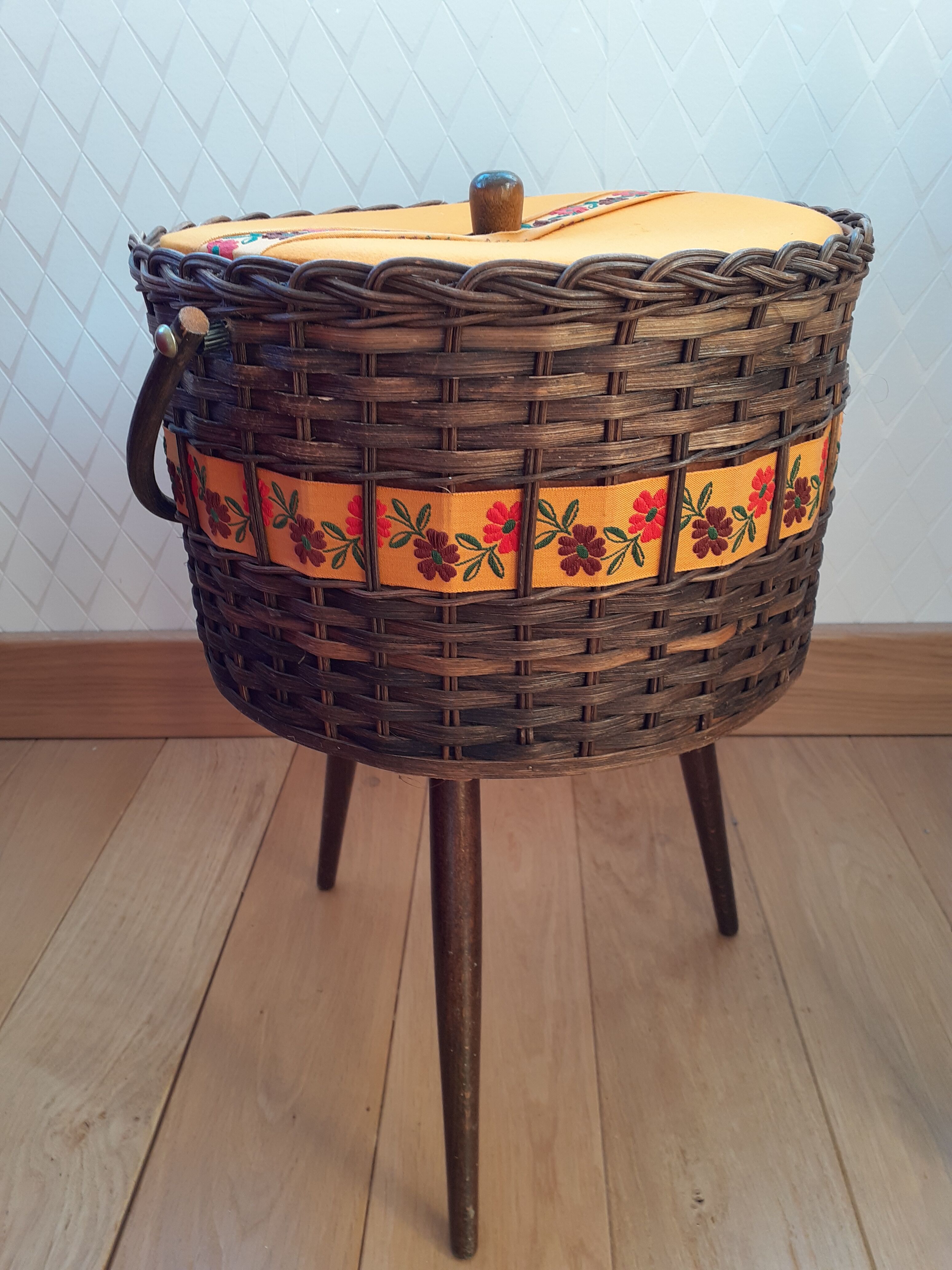 Vintage wicker worker on compass feet