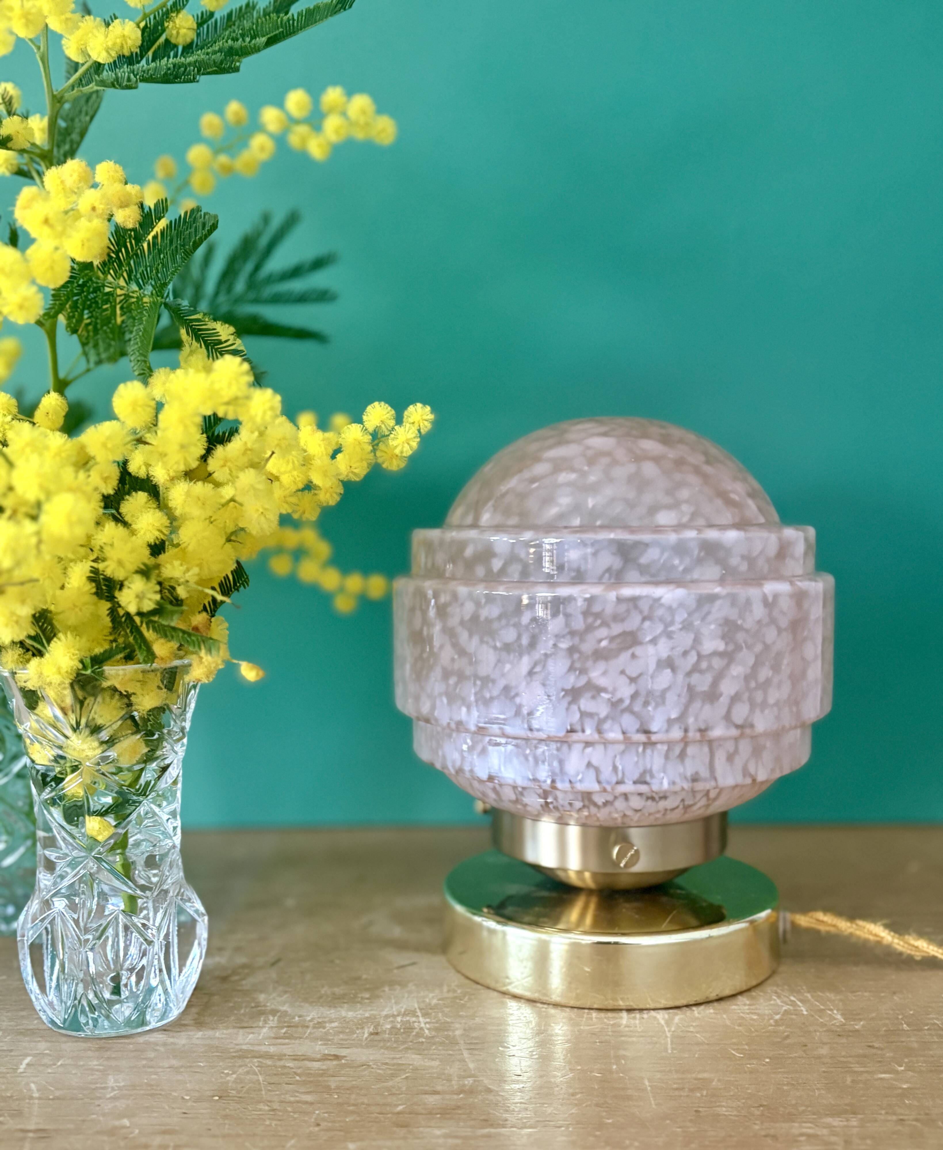 Vintage glass globe table lamp in pink from Clichy.