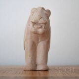 Figurine de lion vintage en stéatite, statue de gros chat sculptée à la main, pierre beige