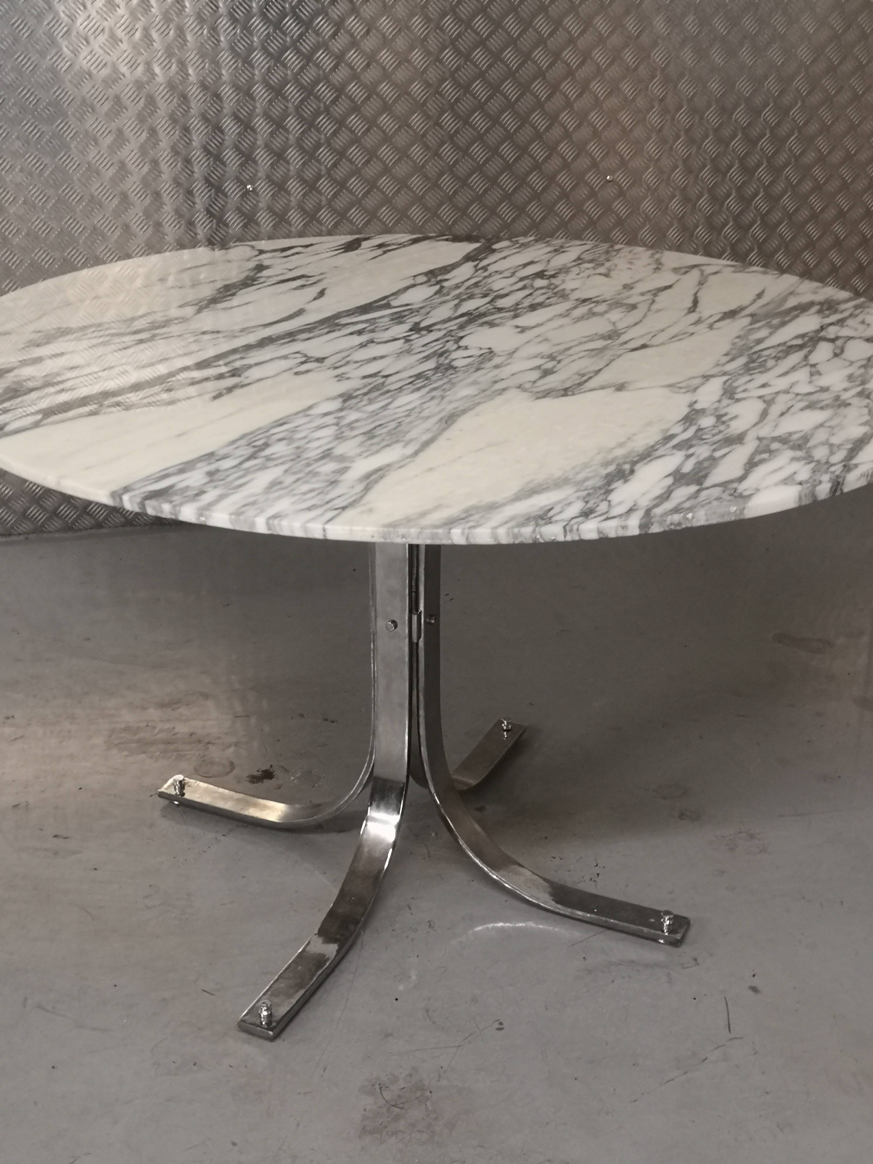 tulip table in marble and chrome metal italy 1970