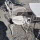 Old wrought iron garden furniture, table + 2 armchairs + 2 chairs