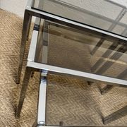 Set of 3 vintage nesting tables – Chrome metal & smoked glass