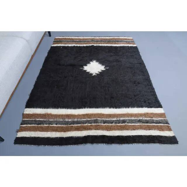 Vintage Turkish Hand-Knotted Wool Cotton Brown Kilim Area Rug 132x180