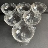 8 coupes à champagne en cristal guilloché - art nouveau