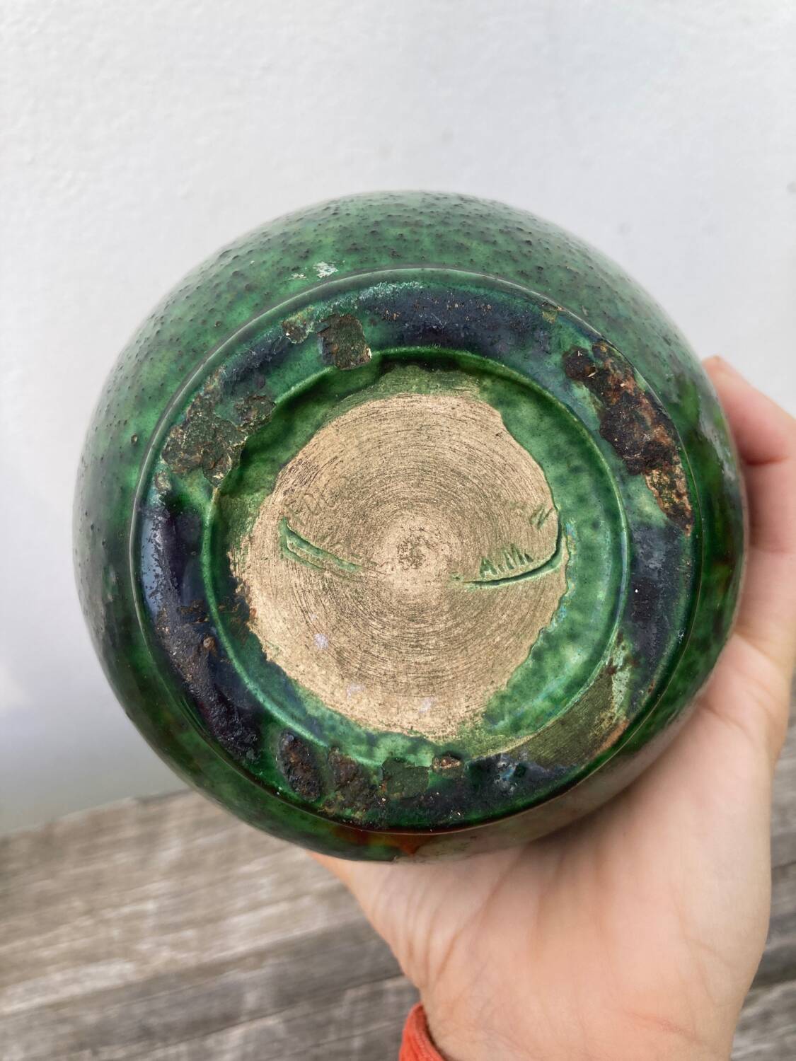 Vallauris 1950 Jordan Foucard vase in green ceramic