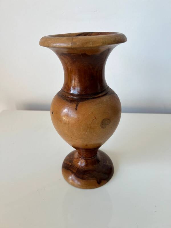 Vintage hand-turned solid olive wood vase - 1970s-80s