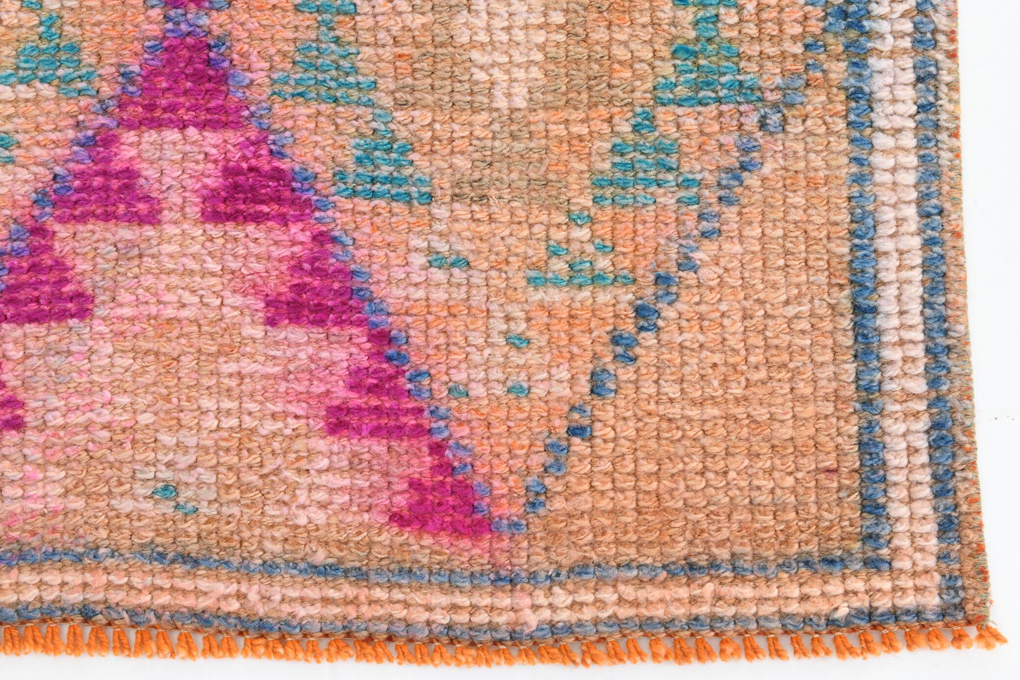 2x12 Rug For Kitchen Orange Herki Vintage Runner Rug, 73x369Cm